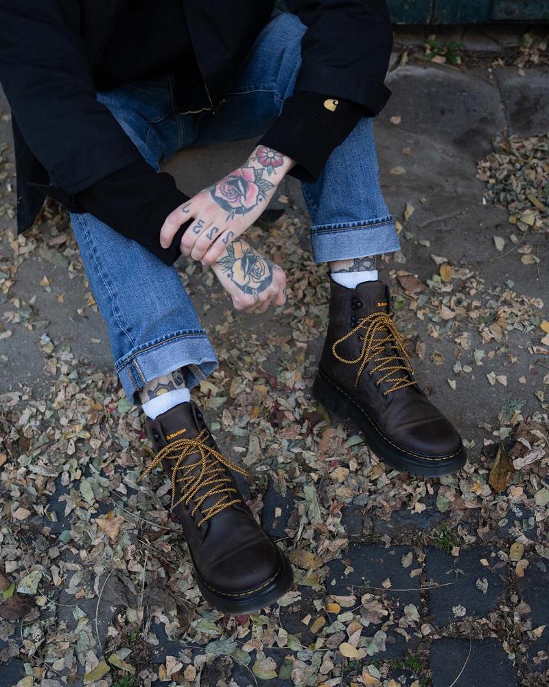 Dark / Brown Men's Dr Martens Tarik Crazy Horse Leather Utility Ankle Boots | CA 447ILH